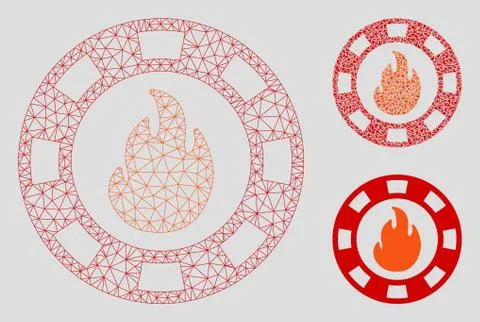 Fire Casino Chip Vector Mesh Carcass Model and Triangle Mosaic Icon Illustrazione stock