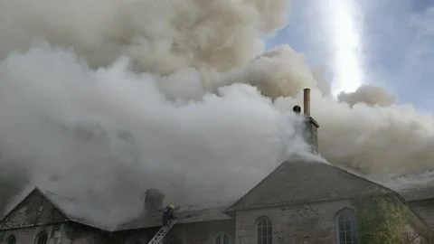 Fire at Castle Lostwithiel in Cornwall, the United Kingdom on 21 December 2019 Stock Footage 145872686