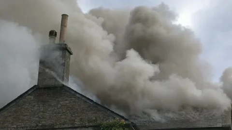 Fire at Castle Lostwithiel in Cornwall, the United Kingdom on 21 December 2019 Stock Footage 145872696