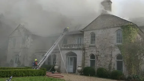 Fire at Castle Lostwithiel in Cornwall, the United Kingdom on 21 December 2019 Stock Footage 145872745