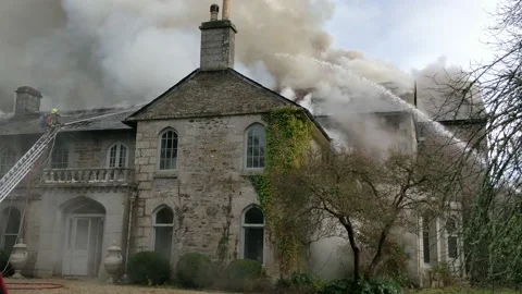 Fire at Castle Lostwithiel in Cornwall, the United Kingdom on 21 December 2019 Stock Footage 145872818