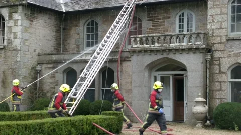 Fire at Castle Lostwithiel in Cornwall, the United Kingdom on 21 December 2019 Stock Footage 145872835