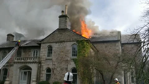 Fire at Castle Lostwithiel in Cornwall, the United Kingdom on 21 December 2019 Stock Footage 145872852