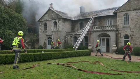 Fire at Castle Lostwithiel in Cornwall, the United Kingdom on 21 December 2019 Stock Footage