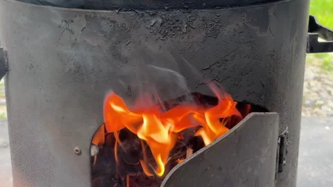 Fire in the cauldron stove. Stock Footage 313991535