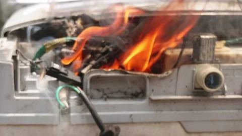 Fire caused by electrical short circuits Stock-Footage 296781727