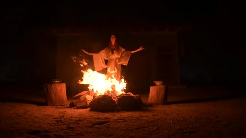 Fire Ceremony Priestess Stock Footage 242175933