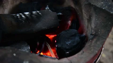 Fire on chaco with smoking. Stock Footage 149017107