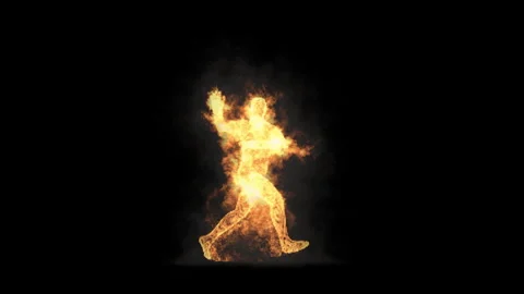 Fire Character, With Alpha matte. Видео 250639734