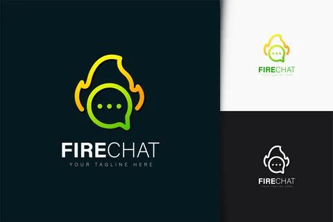 Fire chat logo design with gradient Stock Illustration