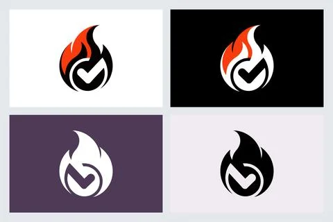 Fire Check Mark Logo Icon Set Stock Illustration