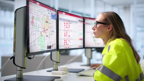 Fire Chief Monitors Emergency Response Dashboard On Computer Stock Footage 347900452