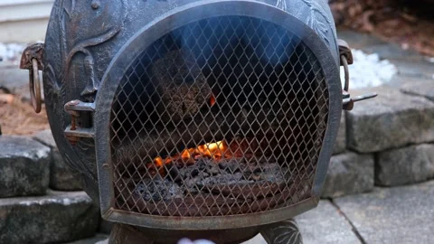 Fire in the Chiminea Stock Footage 134573393