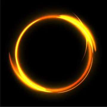 Fire circle on black background. Fire ring glowing trace. Vector fire gold Stock Illustration