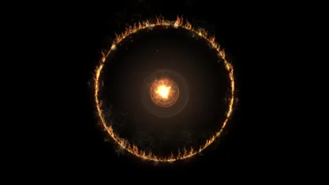 Fire Circle on dark screen Stock Footage 345136864