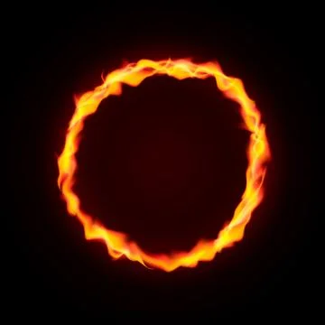 Fire circle frame isolated on dark background. Fire burning ring. Magic golde Stock Illustration