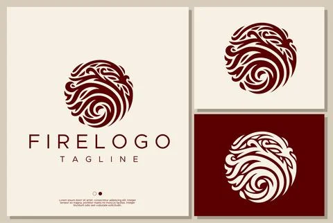 Fire circle logo design template. Retro flame logo template. Stock Illustration