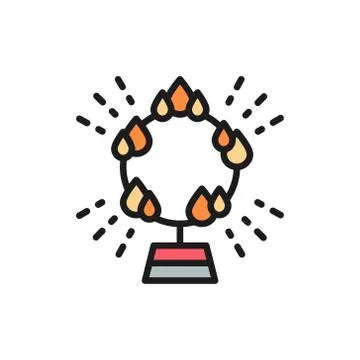 Fire circle, ring of flame, circus arena flat color line icon. Ilustración de archivo