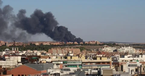 Fire in the city in the distance Stock Footage 277933458