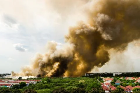 Fire in the city overview Stock Photos