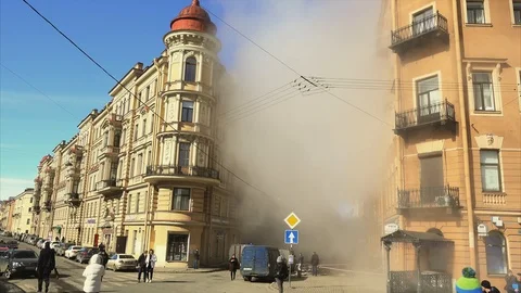 Fire in the city. Strong fire. Big smoke Stock Footage 88276550