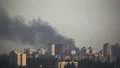 The fire in the city with thick smoke 4k or 4k+ Resolution