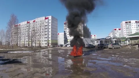 The fire in the city.fire in the city. Stock Footage 131016765