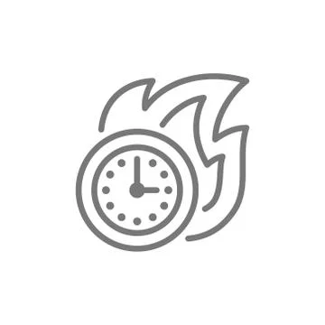 Fire with clock, deadline, time-limit line icon. Stock-Illustration