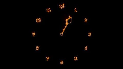 Fire clock isolated on black background Stock Footage 76377036