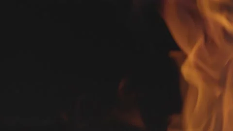 Fire Close Up Large Flame Black Background Video stock 205580449