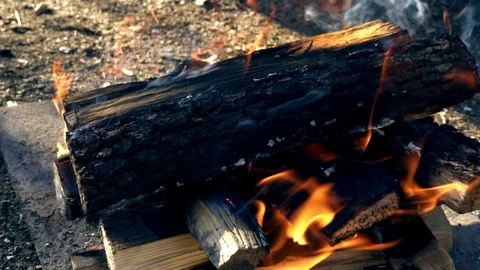 Fire, closeup of burning wood Stock Footage 104293367