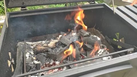 Fire with coals in the grill Stock Footage 155630578