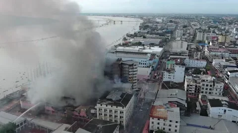 Fire in collapsed building in Guayaquil still burning, Guayaquil, EC - 12 Feb 20 Stock Footage 328735539