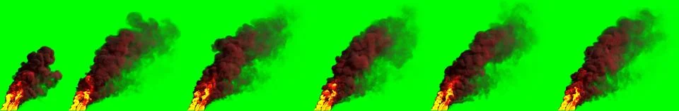 Fire, column of pollution on green isolated Stock Illustration