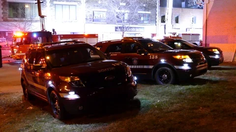 Fire Command Vehicles Parked At Scene Of Incident - 24fps mov Stock Footage 91910025