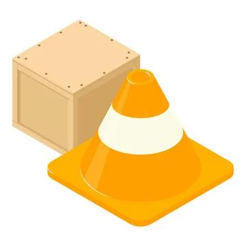 Fire cone icon isometric vector. Fire fencing and closed wooden postal parcel Illustrazione stock