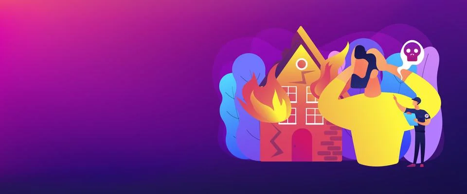 Fire consequences concept banner header. Illustrazione stock
