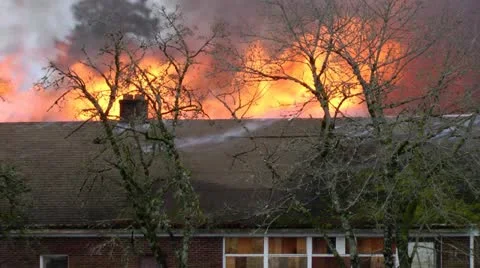 Fire consumes a building Stock Footage 12547729