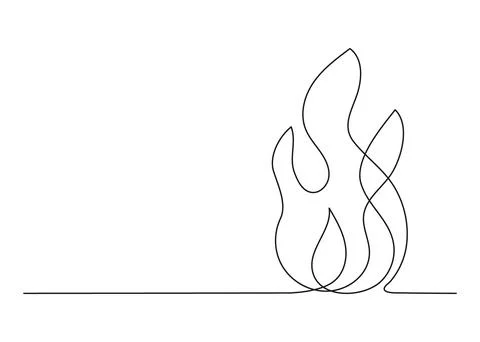 Fire continuous single art line drawing. Flame shape, bonfire, gas icon. Vector Stock Illustration