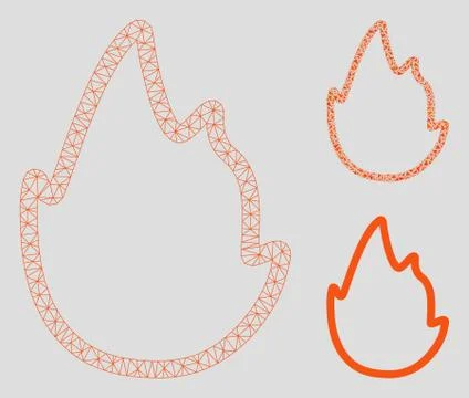 Fire Contour Vector Mesh Carcass Model and Triangle Mosaic Icon イラスト素材