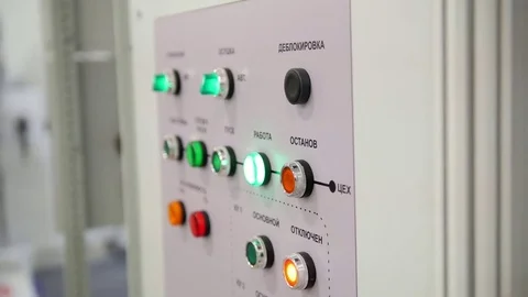 Fire control panel - mange of security on plastics products plant, close up Stock Footage 79737353