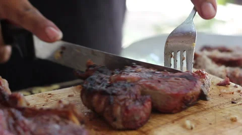 Fire Cooked Beef On the Chopping Board (Cookout) Stock Footage 42681021