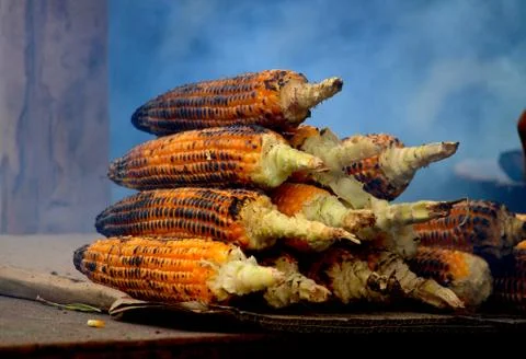 Fire cooked corn 库存照片