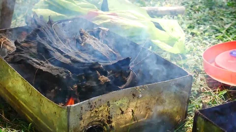 Fire for cooking or bbq, grill with charcoal. Vídeos de archivo 70187561