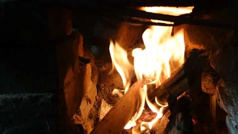 Fire for cooking in traditional kitchen Video stock 210174447