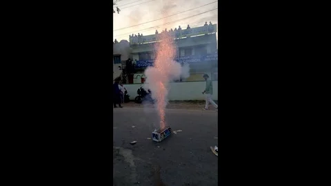 Fire cracker Rockets ejecting during Makar Sankranti festival in India. Stock Footage 300363923