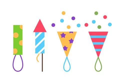 Fire crackers flat icons set isolated on white Stock Illustration