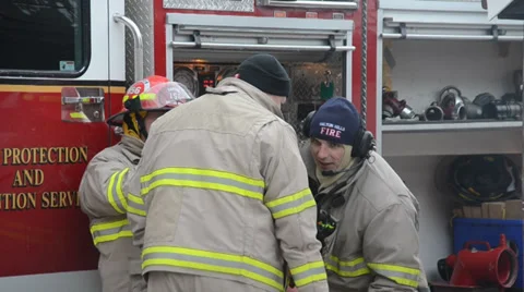 Fire Crew With Fire Truck Stock Footage 35696812