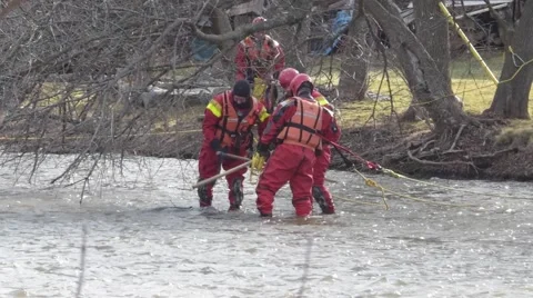 Fire Crews Remove Body From River Stock Footage 60635660