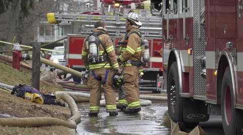 Fire Crews at the Scene of a House Fire (3 of 5) Stock Footage 45323582
